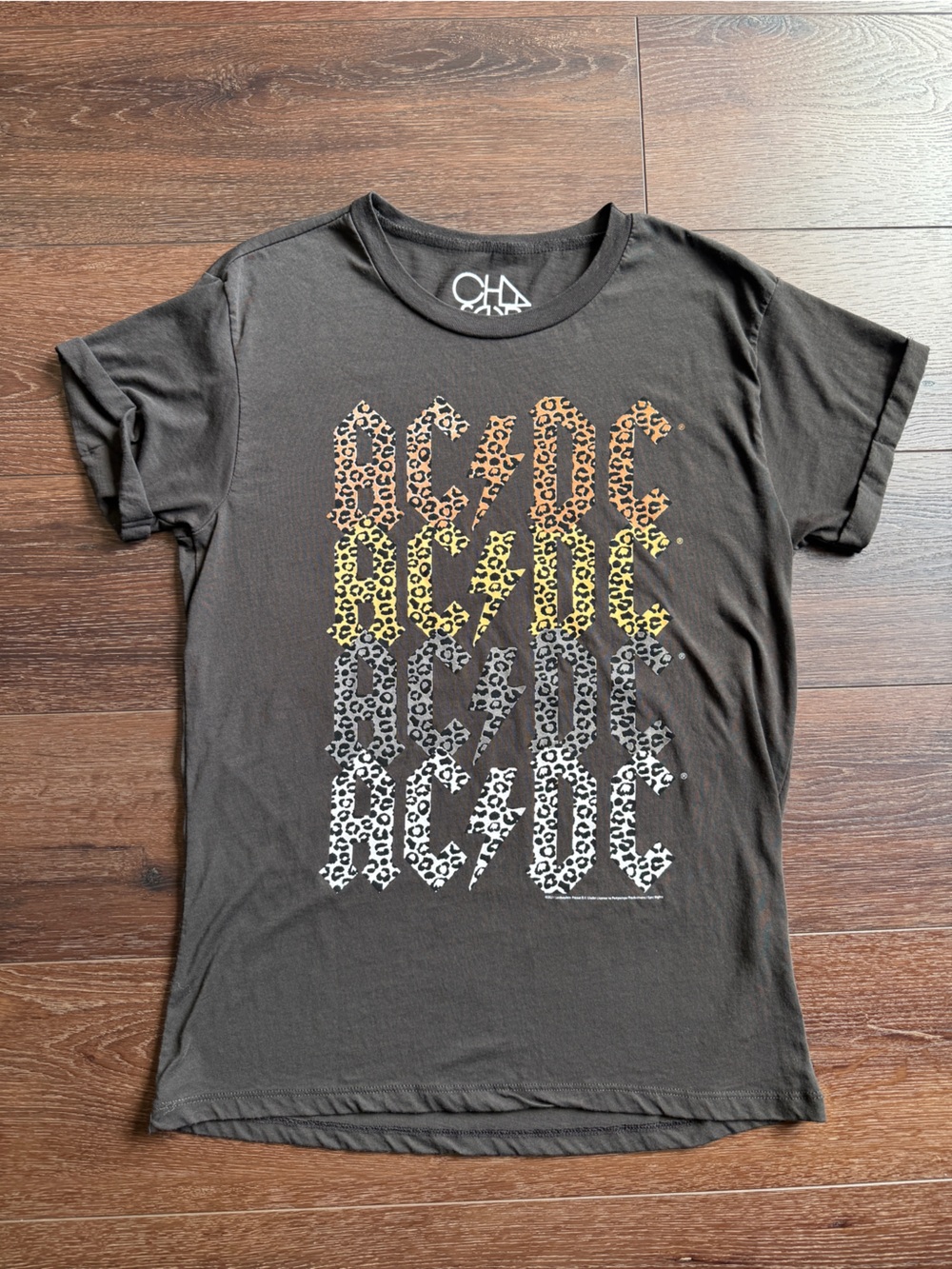 Chaser Dark Gray Tee with Animal Print AC/DC Logo